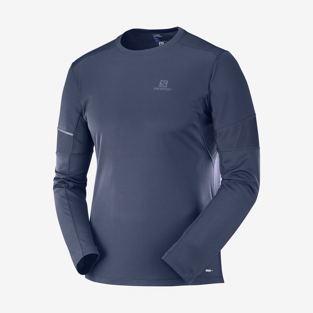 Salomon Singapore Mens Tops - AGILE LS M Navy | 14293-UHQC